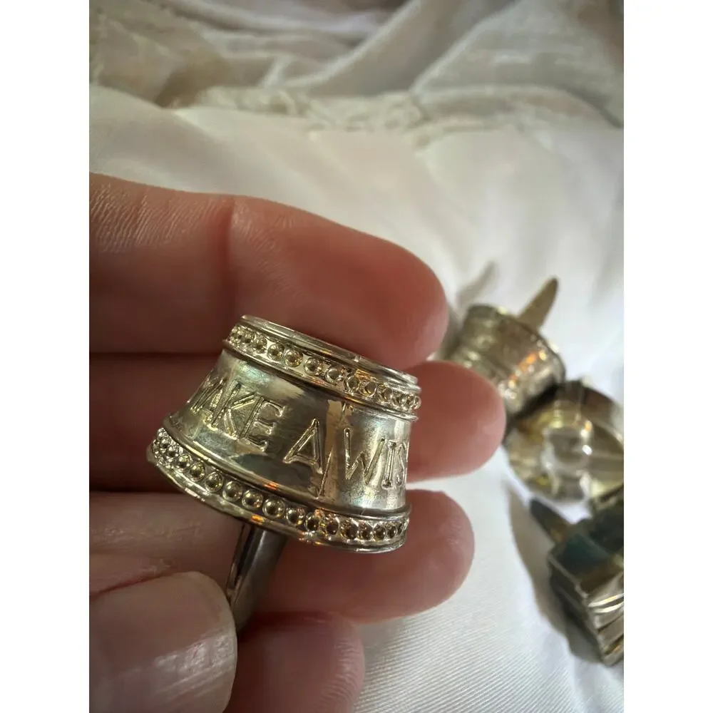 Vintage Hallmark Silver Tone Birthday Cake Candle Holders Set of 5 Cake Toppers